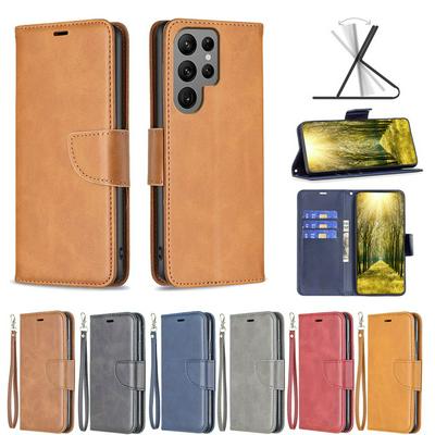 For Samsung Galaxy S24 Ultra Solid Color Sheep Pattern Scratch Resistant Wallet Leather Case
