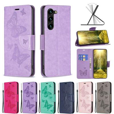 For Samsung Galaxy S24 Plus Embossed Double Butterfly Wallet Leather Case with Stand & Card Slots Function