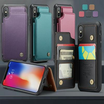 CASEME C22 Series for iPhone X/XS Case Glossy Phone Cover with Kickstand Card Holder