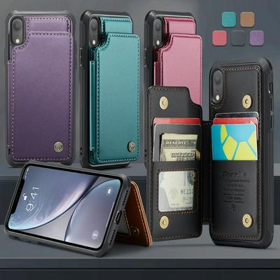 CASEME C22 Series for iPhone XR Case Glossy Phone Cover with Kickstand Card Holder