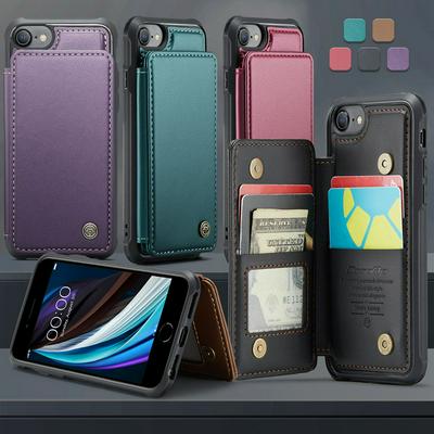 CASEME C22 Series for iPhone 6/7/8/SE2/SE3 Case Glossy Phone Cover with Kickstand Card Holder