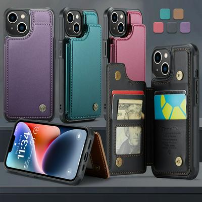CASEME C22 Series for iPhone 14 Case Glossy Phone Cover with Kickstand Card Holder