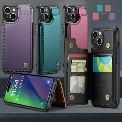 CASEME C22 Series for iPhone 15 Case Glossy Phone Cover with Kickstand Card Holder