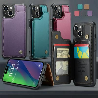 CASEME C22 Series for iPhone 15 Plus Case Glossy Phone Cover with Kickstand Card Holder