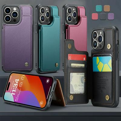 CASEME C22 Series for iPhone 15 Pro Case Glossy Phone Cover with Kickstand Card Holder