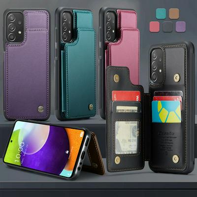 CASEME C22 Series for Samsung Galaxy A52 4G / A52 5G / A52S 5G Case Glossy Phone Cover with Kickstand Card Holder