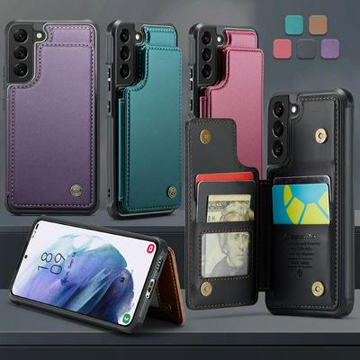 CASEME C22 Series for Samsung Galaxy S21 Case Glossy Phone Cover with Kickstand Card Holder
