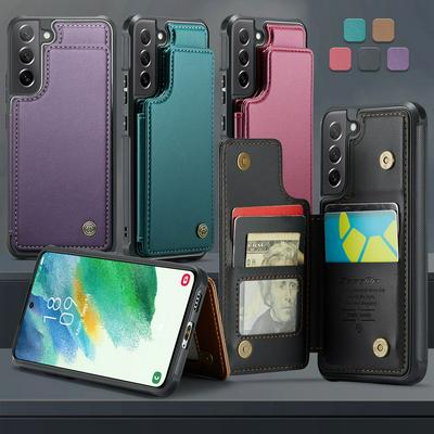 CASEME C22 Series for Samsung Galaxy S21 FE Case Glossy Phone Cover with Kickstand Card Holder