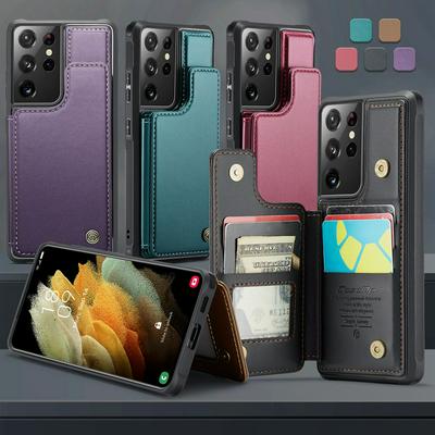 CASEME C22 Series for Samsung Galaxy S21 Ultra Case Glossy Phone Cover with Kickstand Card Holder
