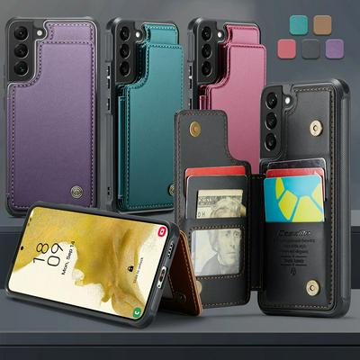 CASEME C22 Series for Samsung Galaxy S22 Plus Case Glossy Phone Cover with Kickstand Card Holder