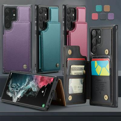 CASEME C22 Series for Samsung Galaxy S22 Ultra Case Glossy Phone Cover with Kickstand Card Holder