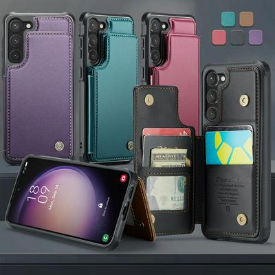 CASEME C22 Series for Samsung Galaxy S23 Case Glossy Phone Cover with Kickstand Card Holder