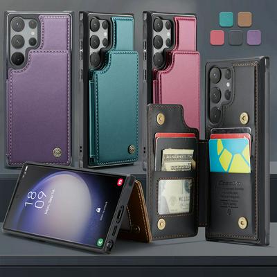 CASEME C22 Series for Samsung Galaxy S23 Ultra Case Glossy Phone Cover with Kickstand Card Holder