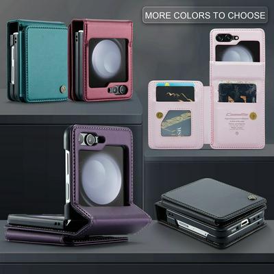 CASEME C22 Series for Samsung Galaxy Z Flip5 Case Glossy Phone Cover with Kickstand Card Holder