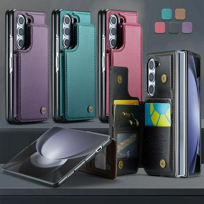 CASEME C22 Series for Samsung Galaxy Z Fold5 Case Glossy Phone Cover with Kickstand Card Holder