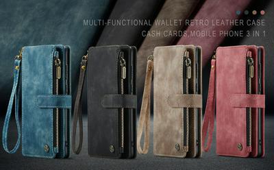 CASEME C30 Series for Samsung Galaxy S23 FE PU Leather Phone Case Card Slots Zipper Pocket Stand Cover