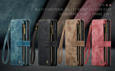 CASEME C30 Series for Samsung Galaxy Z Fold4 PU Leather Phone Case Card Slots Zipper Pocket Stand Cover