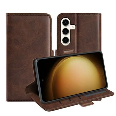For Samsung Galaxy S24 Plus Double Buckle Wallet Style Folio Flip Leather Case with Stand and Card Slots Function