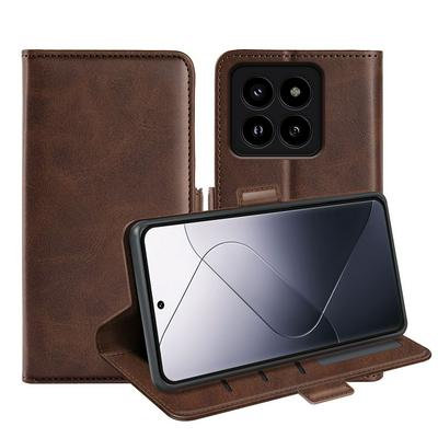 For Xiaomi 14 Pro Double Buckle Wallet Style Folio Flip Leather Case with Stand and Card Slots Function