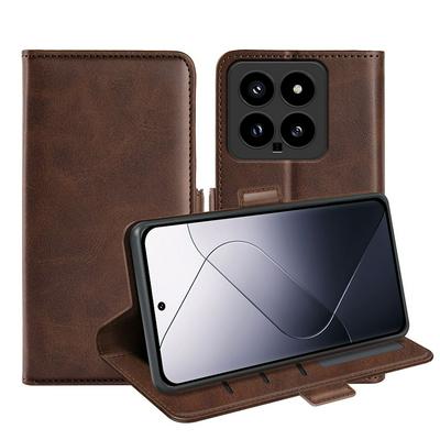 For Xiaomi 14 Double Buckle Wallet Style Folio Flip Leather Case with Stand and Card Slots Function