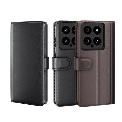 for Xiaomi 14 Side Flip Wallet Style Genuine Leather + Soft TPU Card Slots with Stand and Magnetic Buckle Case 