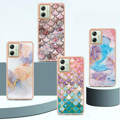 For Motorola Moto G54 IMD Anti-dirt Anti-scratch Soft TPU Case Electroplating Edge IMD Marble Floral Pattern Cover