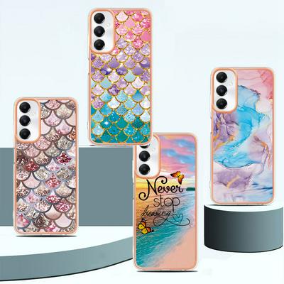 For Samsung Galaxy A05S IMD Anti-dirt Anti-scratch Soft TPU Case Electroplating Edge IMD Marble Floral Pattern Cover