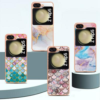 For Samsung Galaxy Z Flip5 IMD Anti-dirt Anti-scratch Soft TPU Case Electroplating Edge IMD Marble Floral Pattern Cover