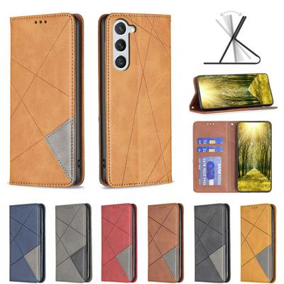 For Samsung Galaxy S24 Stitching Rhombus Pattern Folio Flip PU Leather Wallet Phone Case