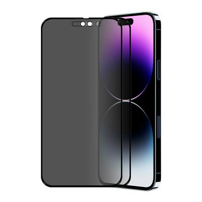 2PCS ENKAY For iPhone 15 Pro Straw Hat Prince Anti-Peeping Series 0.26mm 9H 6D Curved Hot-bending Full-screen Cover Tempered Glass Protective Film 