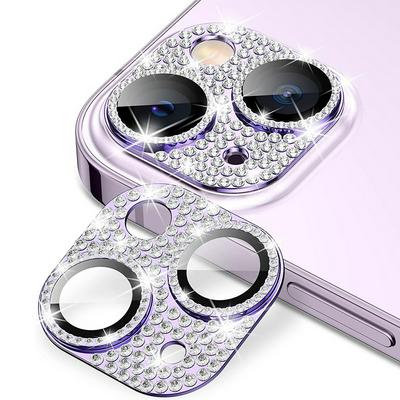 ENKAY Hat-Prince For iPhone 15 Bling Lens Film Rhinestone Decor Aluminum Alloy+Tempered Glass Camera Cover Protector
