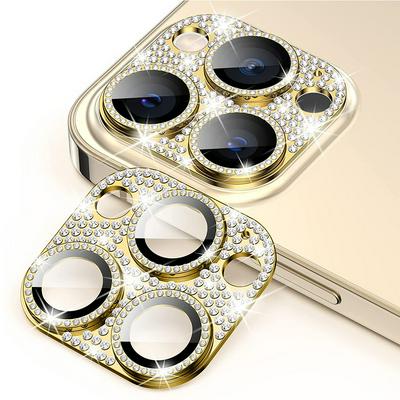 ENKAY Hat-Prince For iPhone 15 Pro Bling Lens Film Rhinestone Decor Aluminum Alloy+Tempered Glass Camera Cover Protector