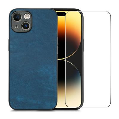 ENKAY Straw Hat Prince For iPhone 15 Plus Retro Leather Coated PC Anti-fall Phone Case + High Aluminum Silicon Tempered Glass Protective Film