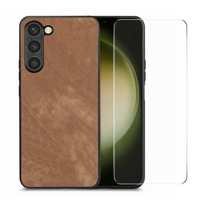 ENKAY Straw Hat Prince For Samsung Galaxy S23 Retro Leather Coated PC Anti-fall Phone Case + High Aluminum Silicon Tempered Glass Protective Film