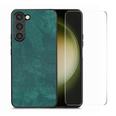 ENKAY Straw Hat Prince For Samsung Galaxy S23 Plus Retro Leather Coated PC Anti-fall Phone Case + High Aluminum Silicon Tempered Glass Protective Film