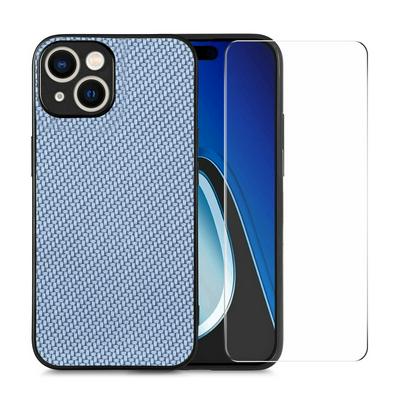 ENKAY Hat-Prince For iPhone 15 PC+PU Leather Carbon Fiber Anti-fall Phone Case + High Aluminum Silicon Tempered Glass Protective Film
