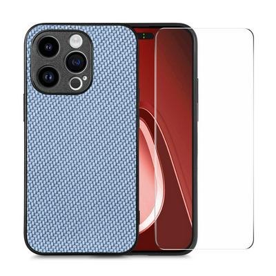 ENKAY Hat-Prince For iPhone 15 Pro Max PC+PU Leather Carbon Fiber Anti-fall Phone Case + High Aluminum Silicon Tempered Glass Protective Film