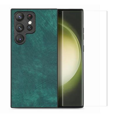 ENKAY Straw Hat Prince For Samsung Galaxy S23 Ultra Retro Leather Coated PC Anti-fall Phone Case + High Aluminum Silicon Tempered Glass Protective Film