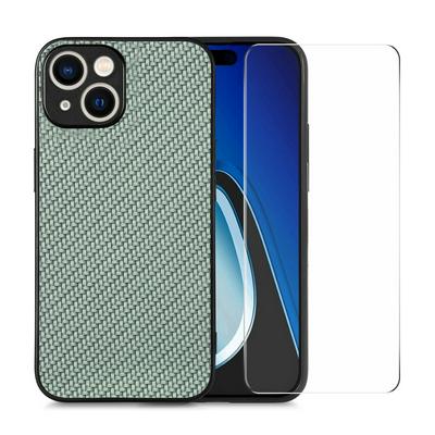 ENKAY Hat-Prince For iPhone 14 Plus PC+PU Leather Carbon Fiber Anti-fall Phone Case + High Aluminum Silicon Tempered Glass Protective Film