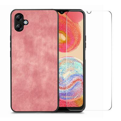 ENKAY Straw Hat Prince For Samsung Galaxy A04e Retro Leather Coated PC Anti-fall Phone Case + High Aluminum Silicon Tempered Glass Protective Film