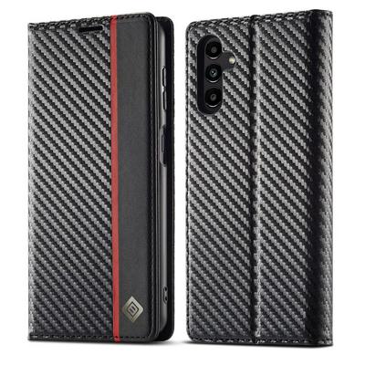 LC.IMEEKE For Samsung Galaxy A15 5G Carbon Fiber Pattern Anti-fall Folio Flip Leather Case with Card Slots