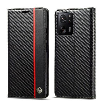 LC.IMEEKE For Xiaomi 13T/13T Pro Carbon Fiber Pattern Anti-fall Folio Flip Leather Case with Card Slots