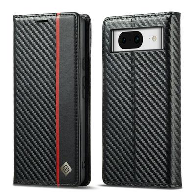 LC.IMEEKE For Google Pixel 8A Carbon Fiber Pattern Anti-fall Folio Flip Leather Case with Card Slots