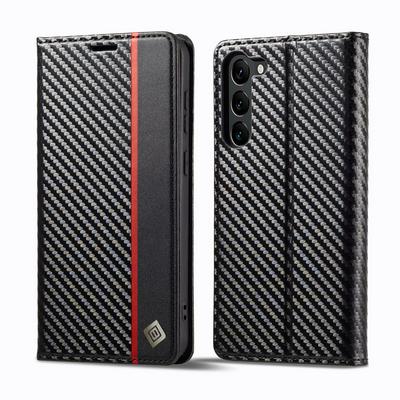 LC.IMEEKE For Samsung Galaxy S23 Carbon Fiber Pattern Anti-fall Folio Flip Leather Case with Card Slots