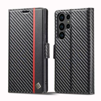 LC.IMEEKE For Samsung Galaxy S24 Ultra Carbon Fiber Pattern Anti-fall Folio Flip Leather Case with Card Slots