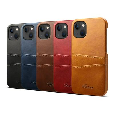 PU Leather Coated Hard PC with Card Holder Back Cover Case for iPhone 15