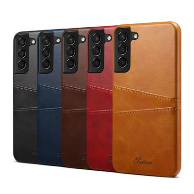 PU Leather Coated Hard PC with Card Holder Back Cover Case for Samsung Galaxy S22
