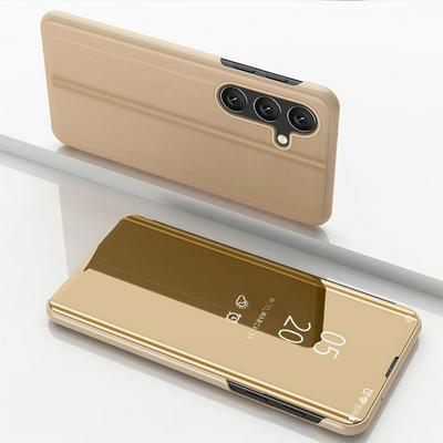 Clear View Cover Electroplated Mirror Translucent PU Leather + PC with Triangle Viewing Stand Flip Case for Samsung Galaxy M34 5G