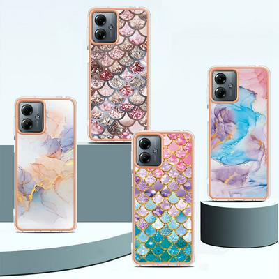 For Motorola Moto G14 IMD Anti-dirt Anti-scratch Soft TPU Case Electroplating Edge IMD Marble Floral Pattern Cover