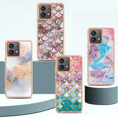For Motorola Moto G84 IMD Anti-dirt Anti-scratch Soft TPU Case Electroplating Edge IMD Marble Floral Pattern Cover
